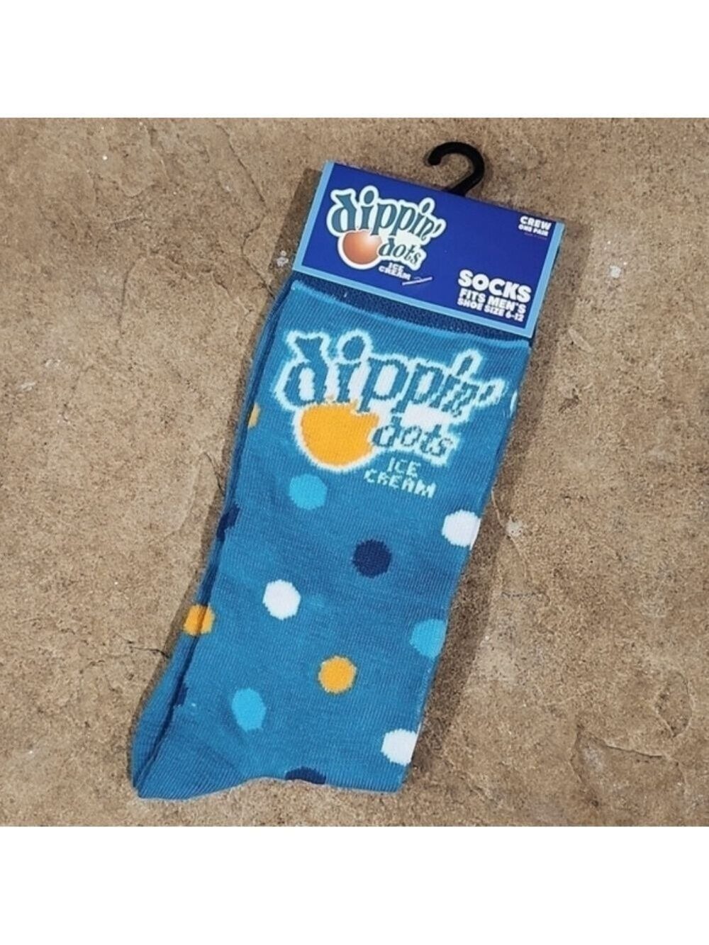 4/$25 Dippin Dots Novelty Crew Socks Unisex Mens Size 6-12 Polka Dots Turquoise